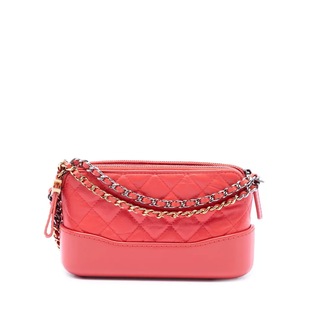 Chanel Quilted Aged Calfskin Gabrielle Double Zip Clutch with Chain Pink Leather Very good - Front View