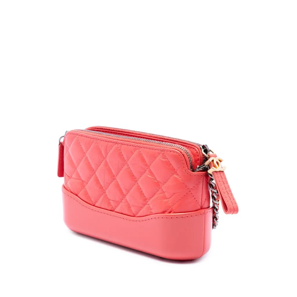 Chanel Quilted Aged Calfskin Gabrielle Double Zip Clutch with Chain Pink Leather Very good - Back View
