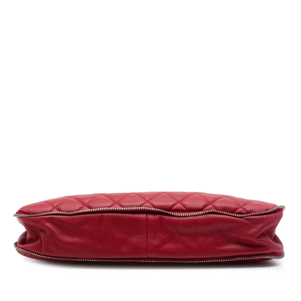 Chanel Quilted Caviar Expandable Zip Tote Red Leather Very good - Inside View