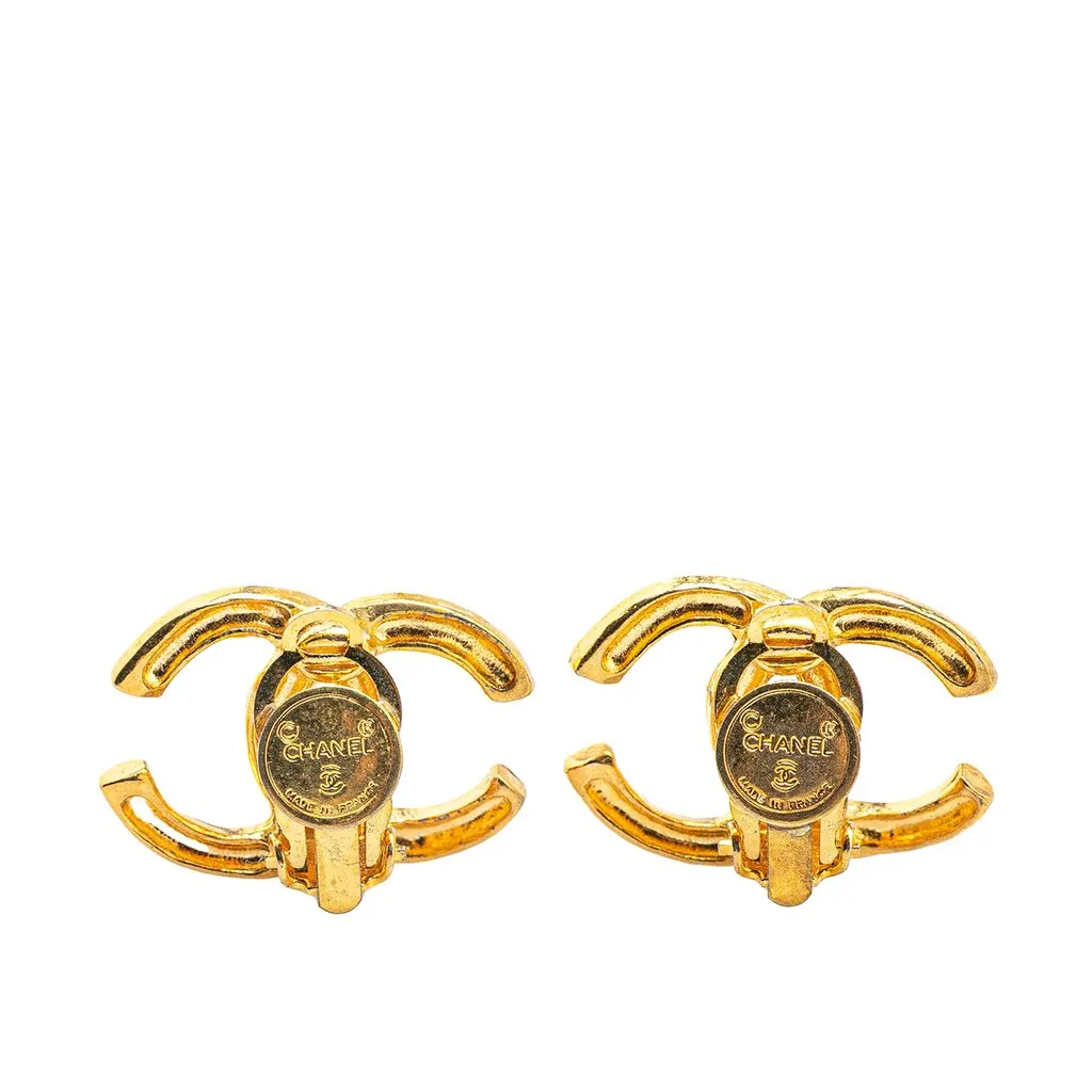 Chanel Gold Plated CC Clip On Earrings Gold Metal Good - Back View