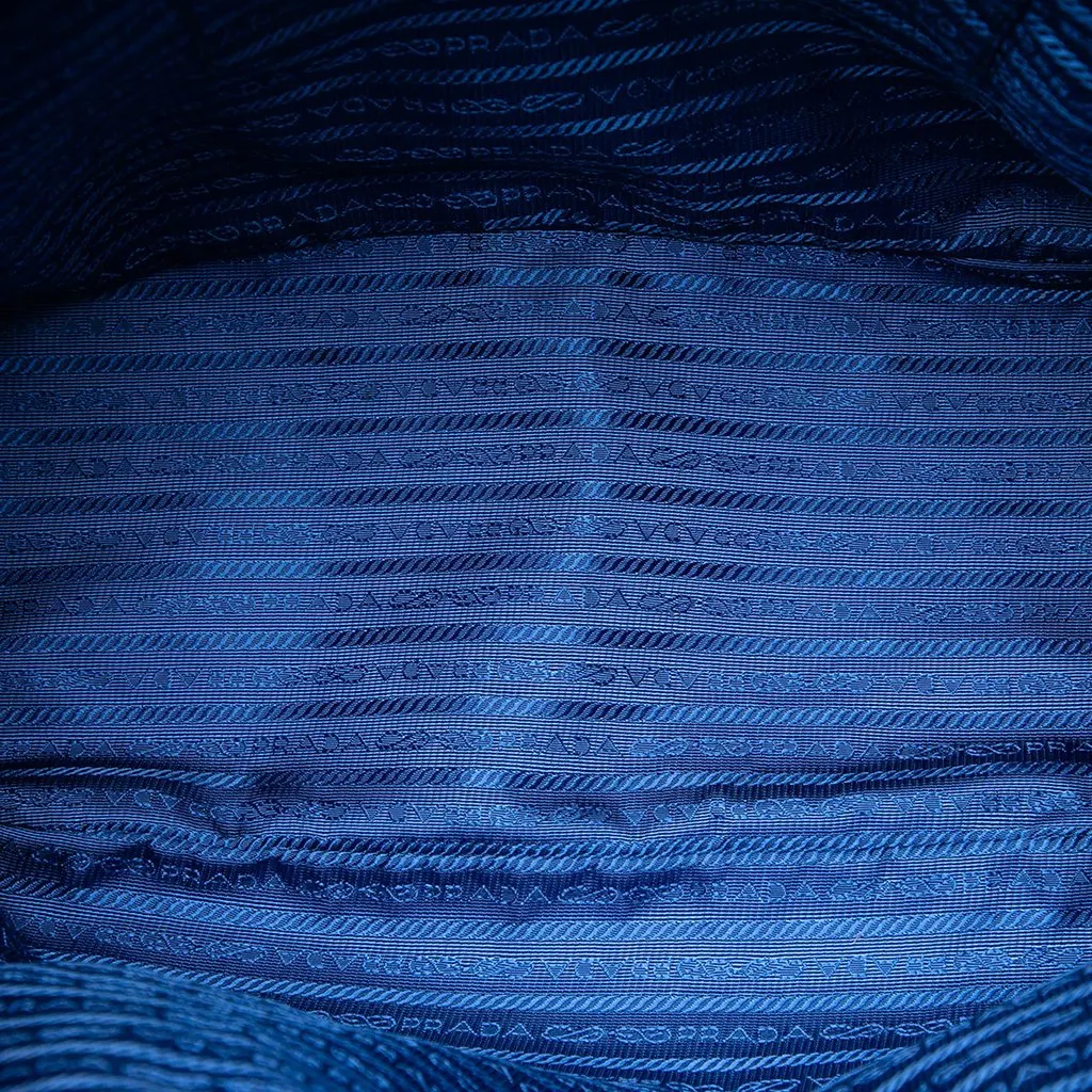 Prada Saffiano Trimmed Tessuto Zip Top Convertible Tote Blue Very good - Model View