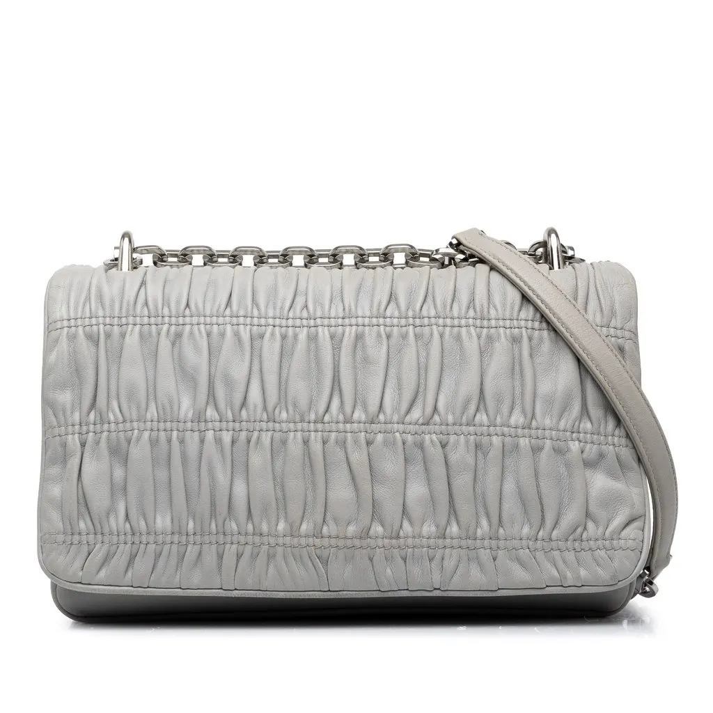 Prada Nappa Gaufre Chain Flap Grey Leather Very good - Front View