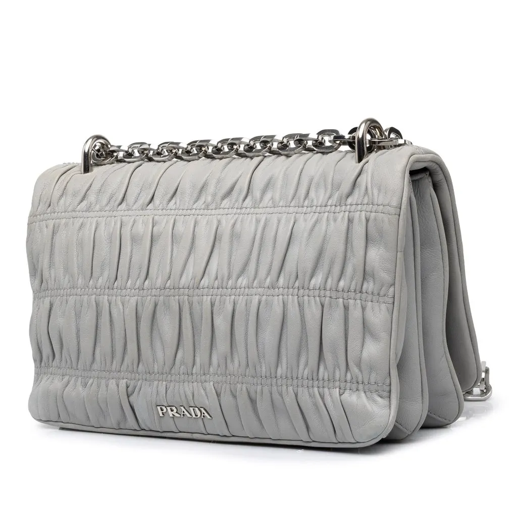 Prada Nappa Gaufre Chain Flap Grey Leather Very good - Back View