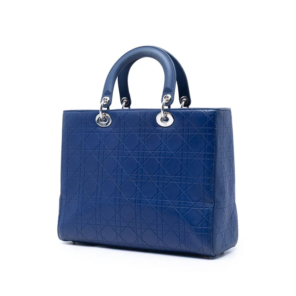 Dior Large Ultra Matte Calfskin Cannage Embossed Lady Dior Blue Leather Very good - Back View