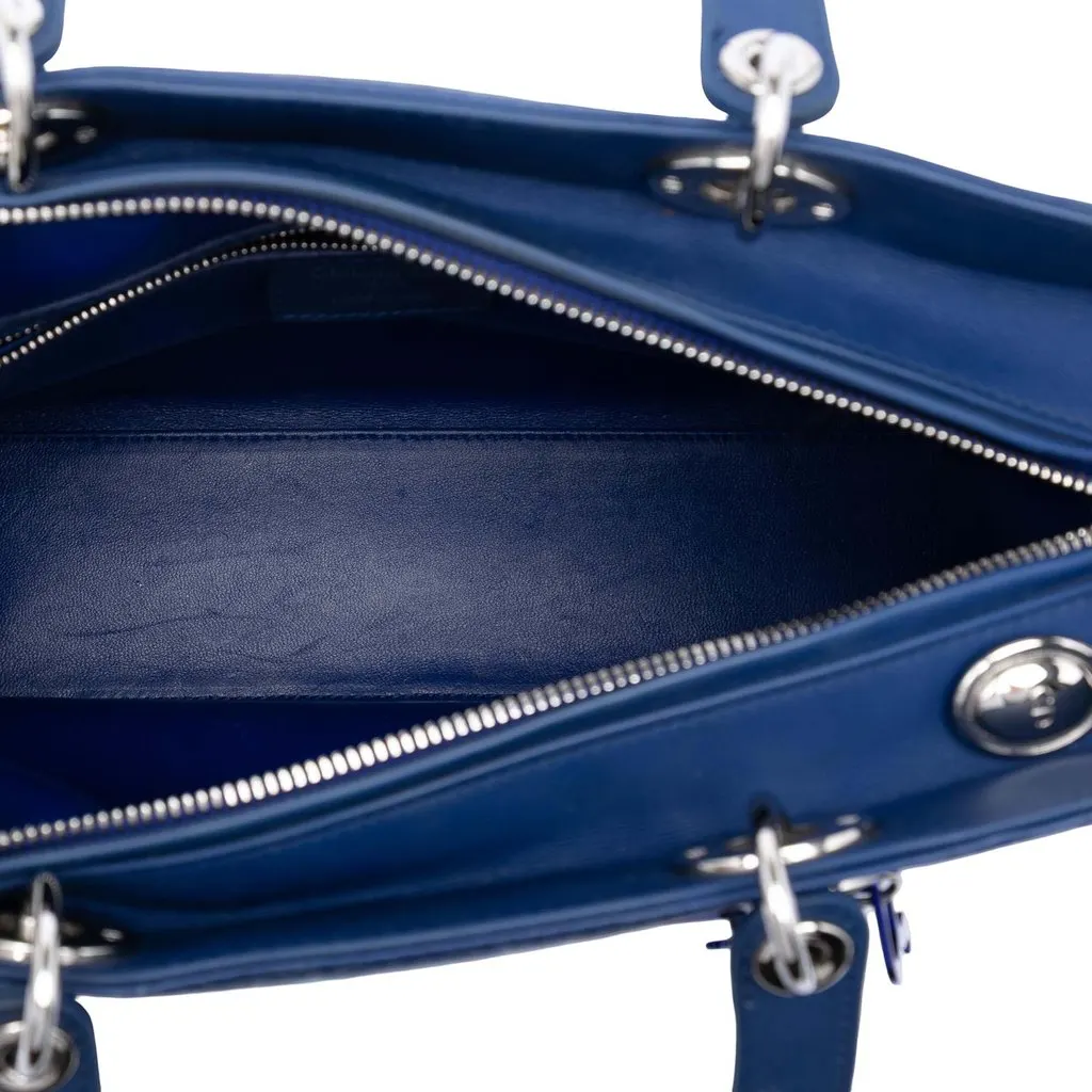 Dior Large Ultra Matte Calfskin Cannage Embossed Lady Dior Blue Leather Very good - Model View