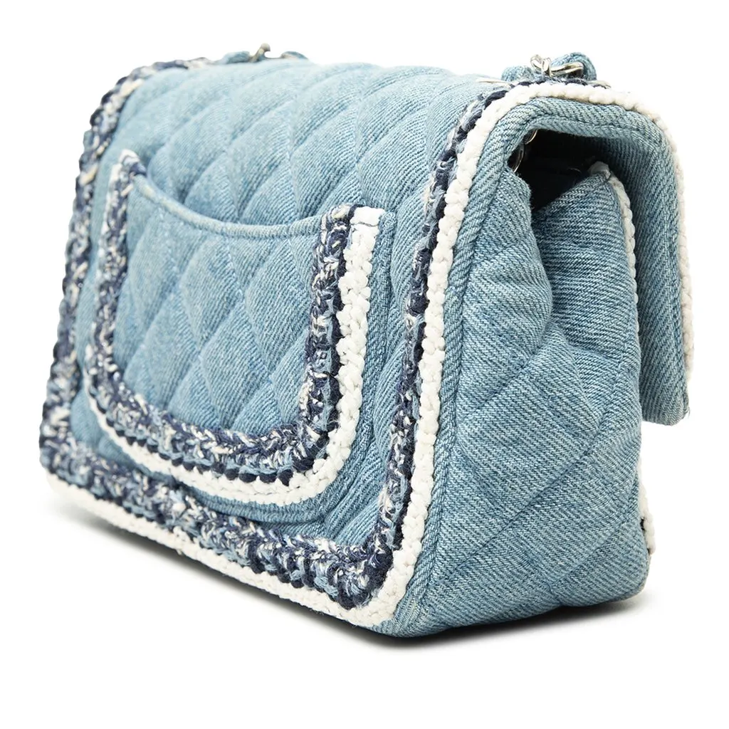 Chanel Mini Rectangular Classic Denim Braided Single Flap Blue Very good - Back View