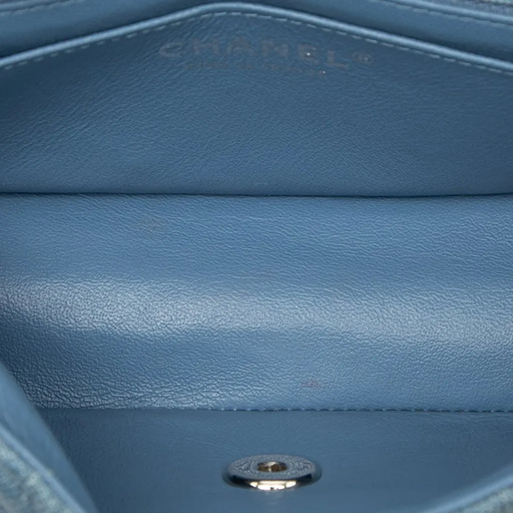 Chanel Mini Rectangular Classic Denim Braided Single Flap Blue Very good - Model View