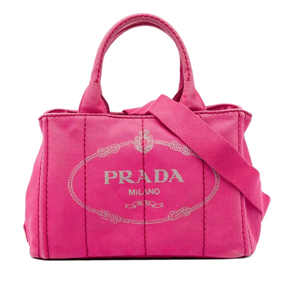 Prada Small Canvas Canapa Logo Tote Pink Canvas Very good - Front View