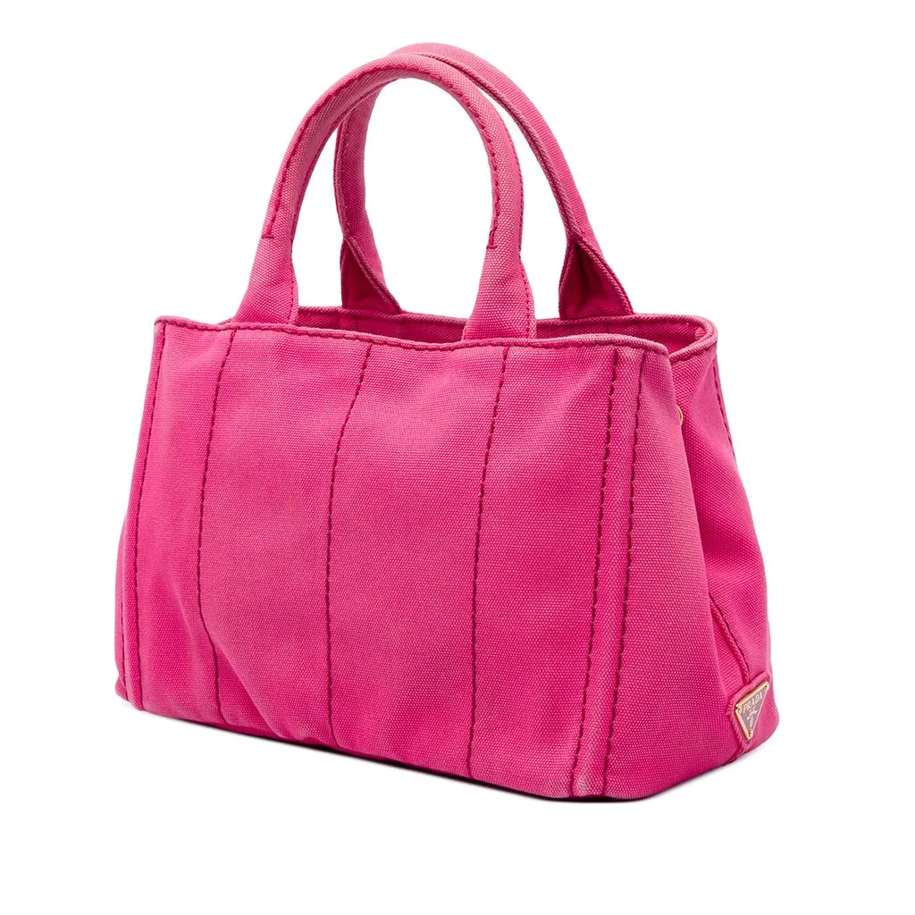 Prada Small Canvas Canapa Logo Tote Pink Canvas Very good - Back View