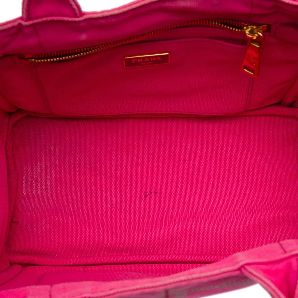 Prada Small Canvas Canapa Logo Tote Pink Canvas Very good - Model View