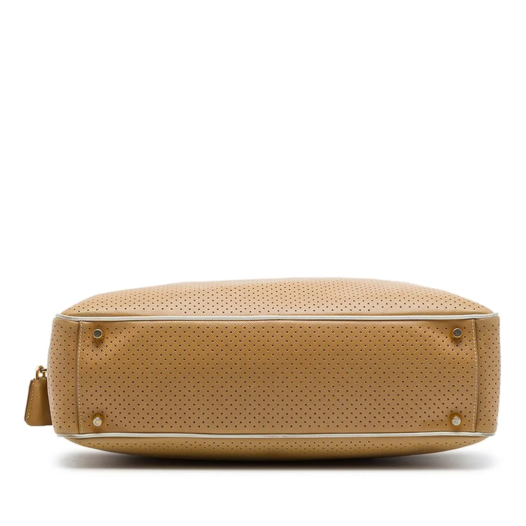 Prada Perforated Saffiano Lux Bauletto Top Handle Bag Brown Leather Good - Inside View