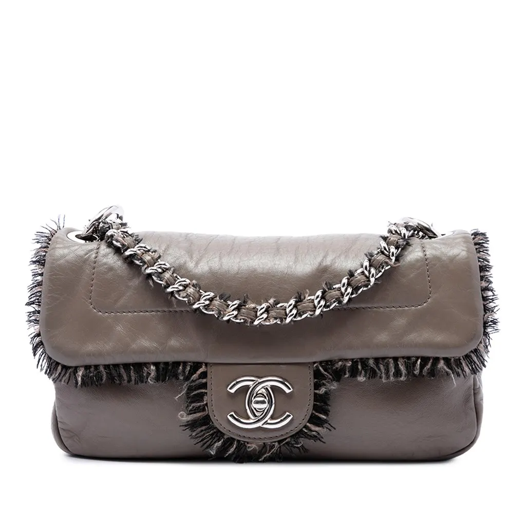 Chanel Lambskin Funny Tweed Flap Brown Leather Very good - Front View