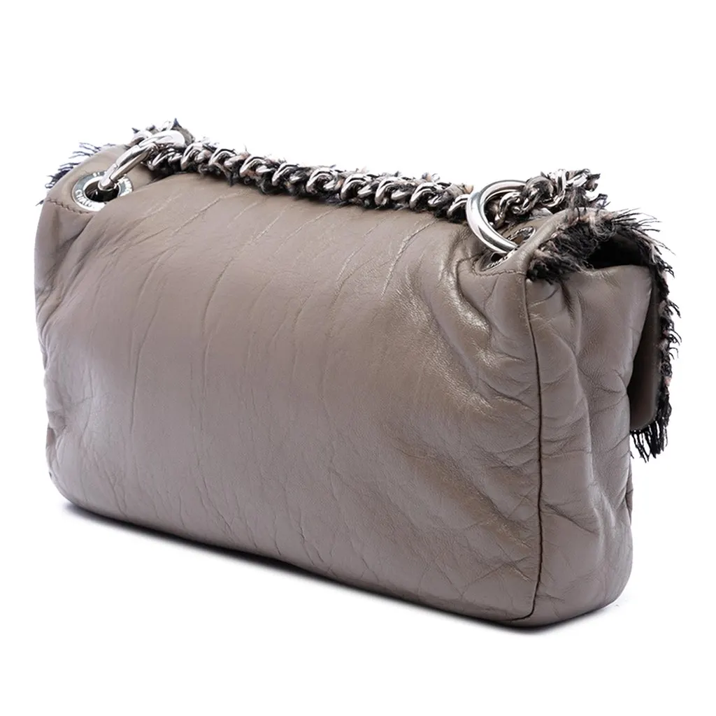 Chanel Lambskin Funny Tweed Flap Brown Leather Very good - Back View