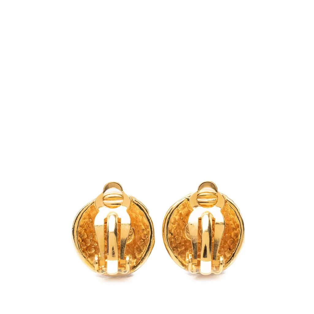 Chanel CC Gold Plated Button Clip On Earrings Gold Metal Very good - Back View