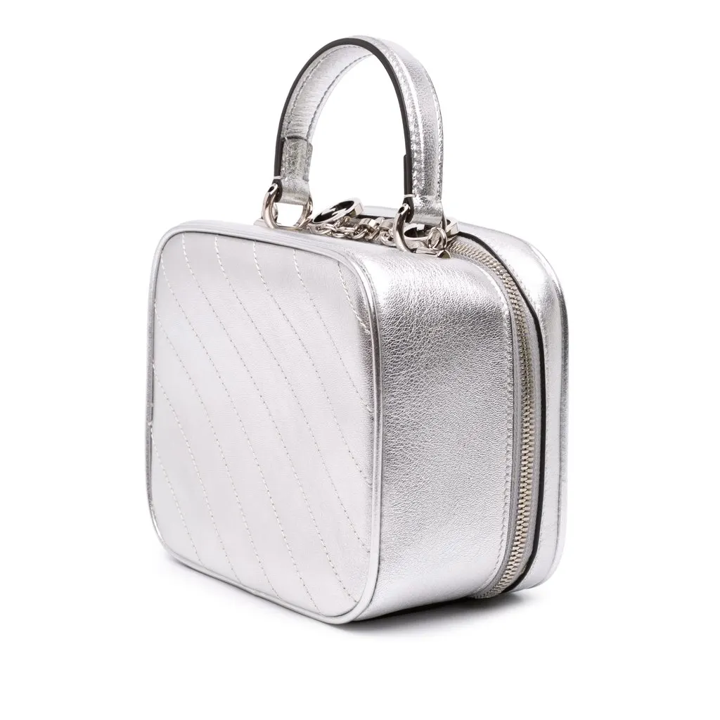 Gucci Matelasse Metallic Calfskin Blondie Top Handle Satchel Silver Leather Good - Back View