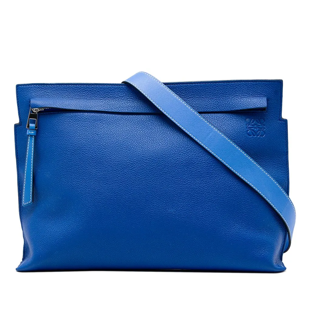 Loewe Leather Anagram T Pouch Crossbody Blue Leather Very good - Front View