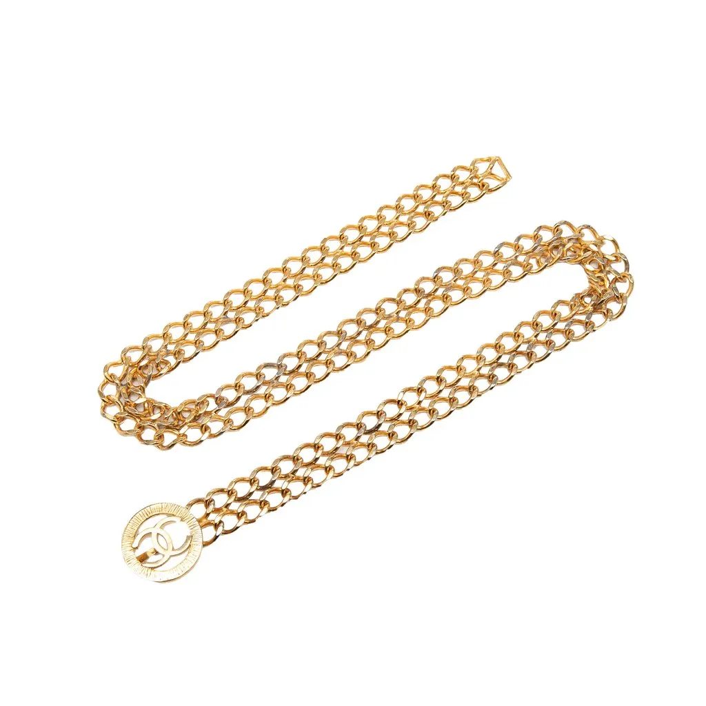 Chanel CC Gold Plated Double Chain Belt Gold Metal Very good - Front View