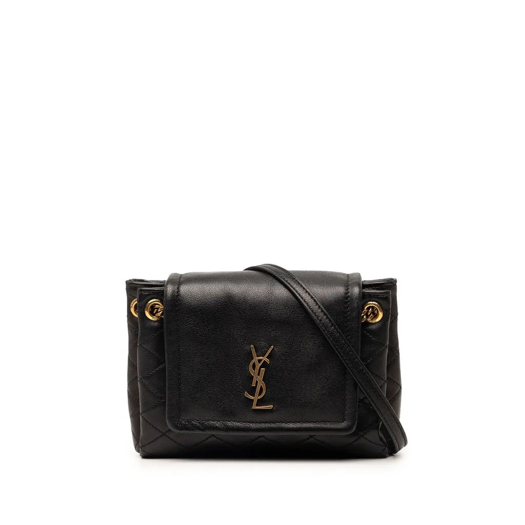 Saint Laurent Mini Quilted Lambskin Monogram Nolita Bag Black Leather Very good - Front View