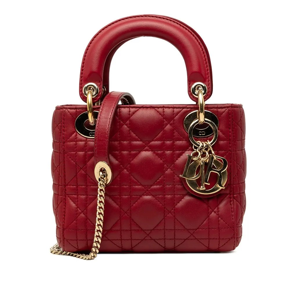 Dior Mini Lambskin Cannage Lady Dior Red Leather Very good - Front View