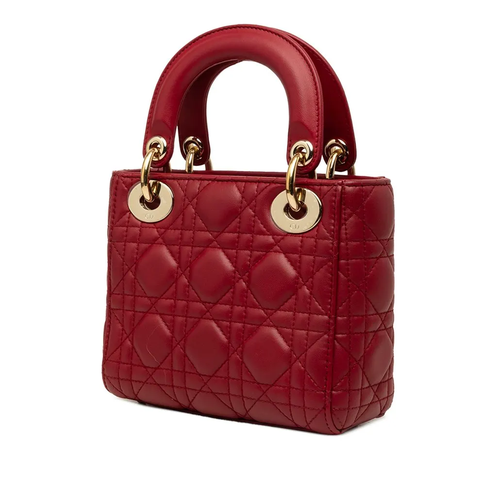 Dior Mini Lambskin Cannage Lady Dior Red Leather Very good - Back View