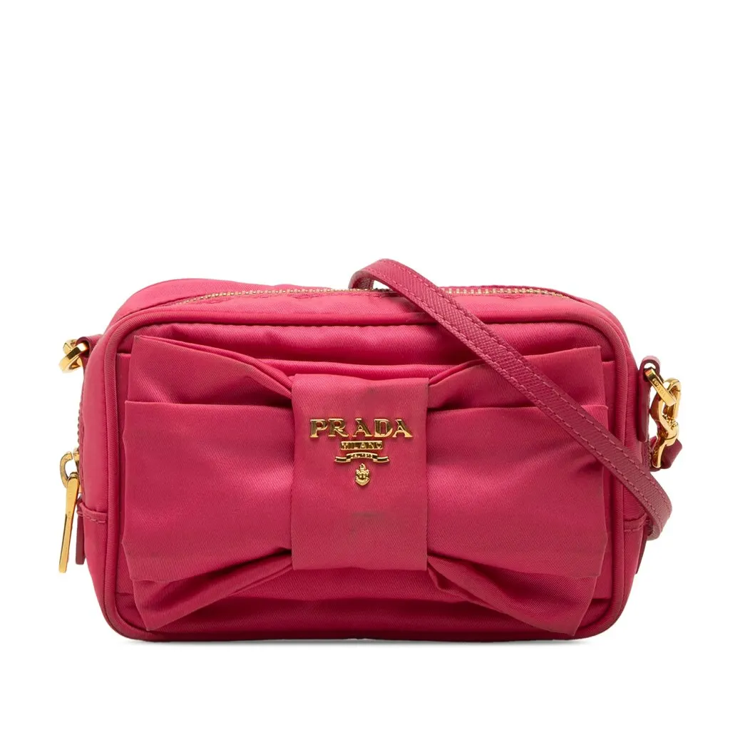 Prada Tessuto Fiocco Bow Camera Bag Pink Very good - Front View