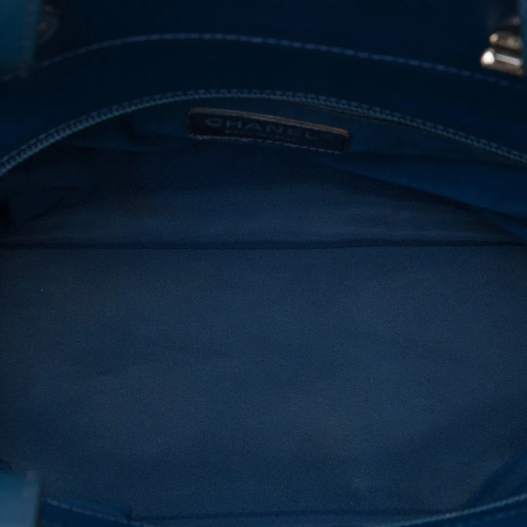 Chanel Small Quilted Coated Canvas Paris Biarritz Tote Blue Canvas Very good - Model View