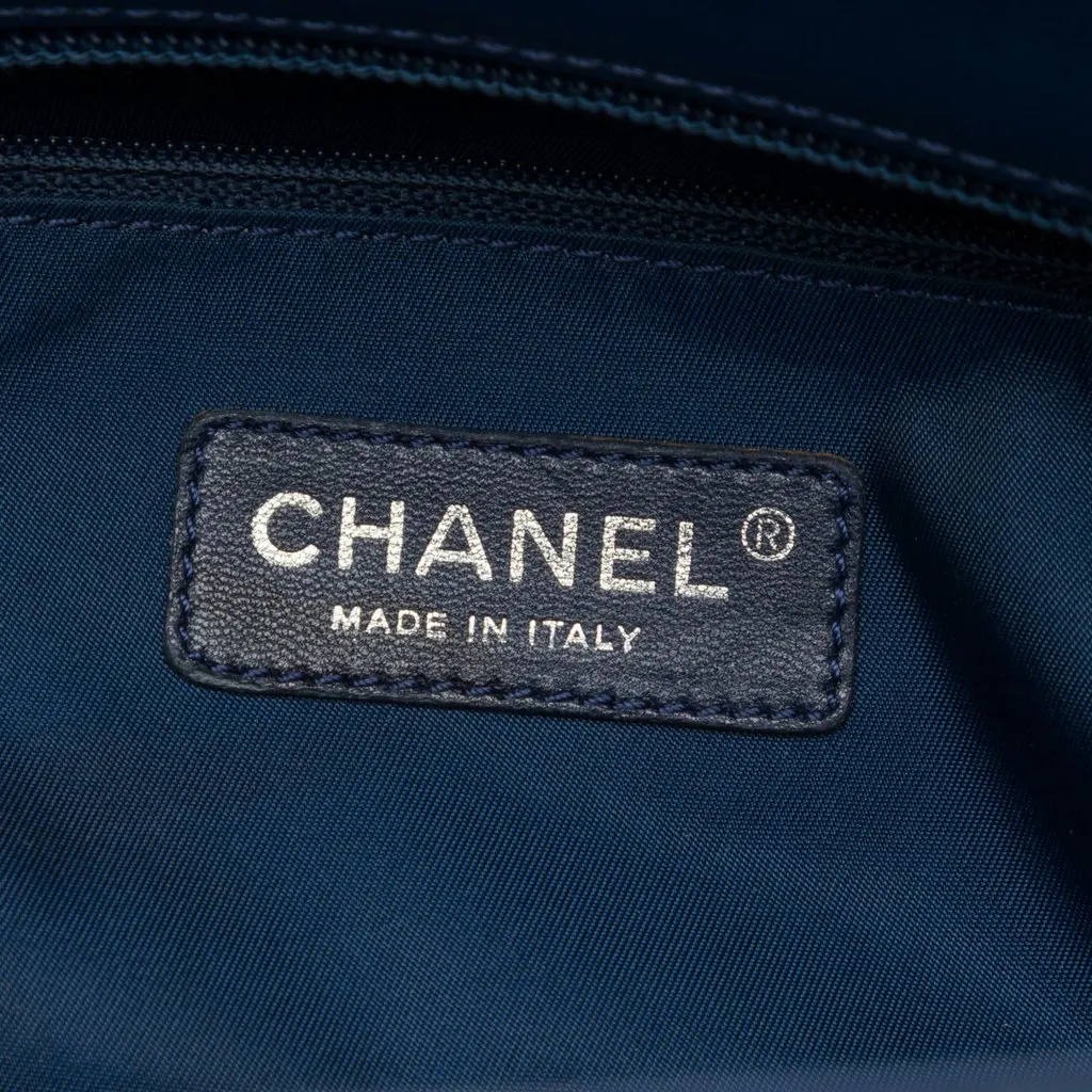 Chanel Small Quilted Coated Canvas Paris Biarritz Tote Blue Canvas Very good - Box View