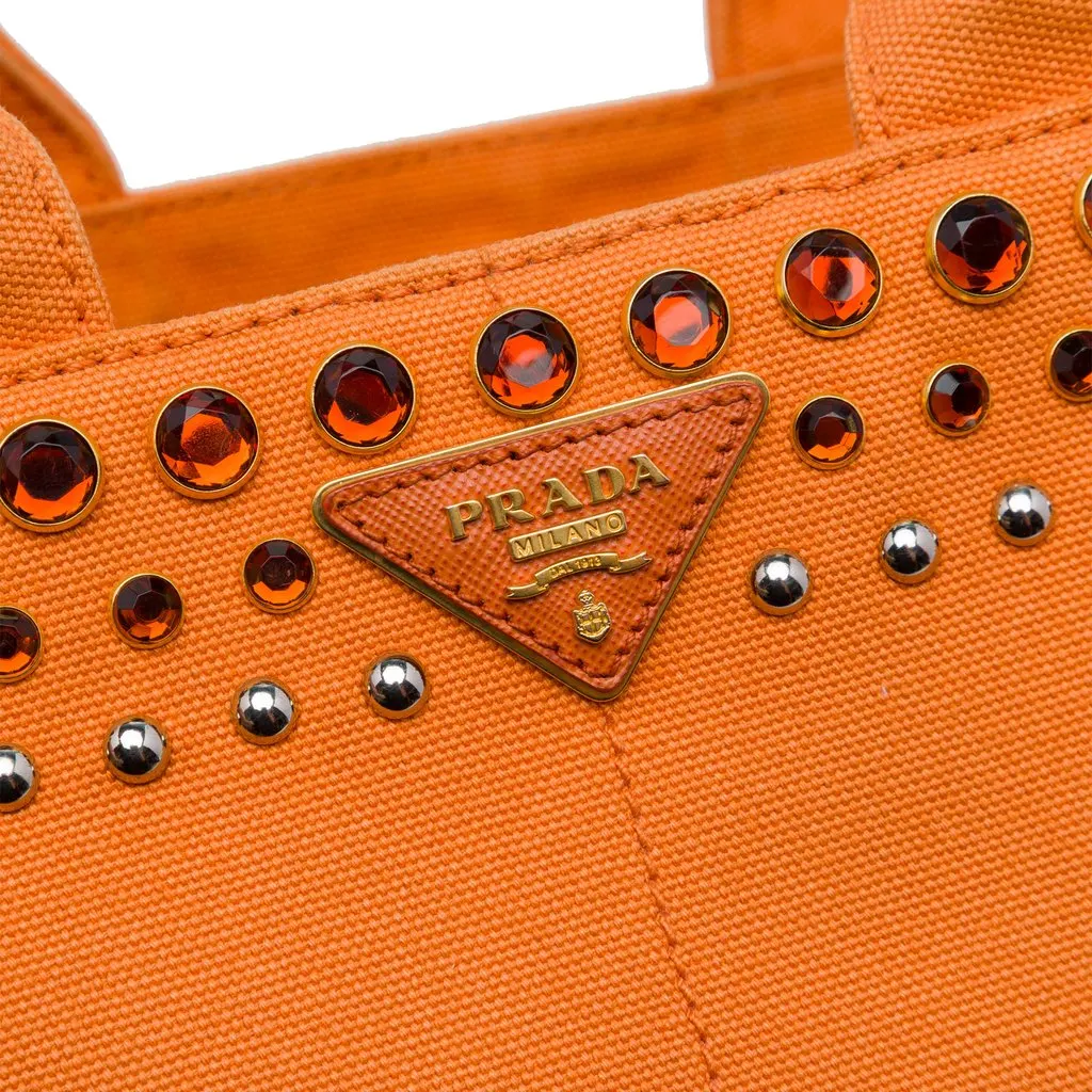Prada Small Canvas Canapa Bijoux Satchel Orange Canvas Very good - Box View