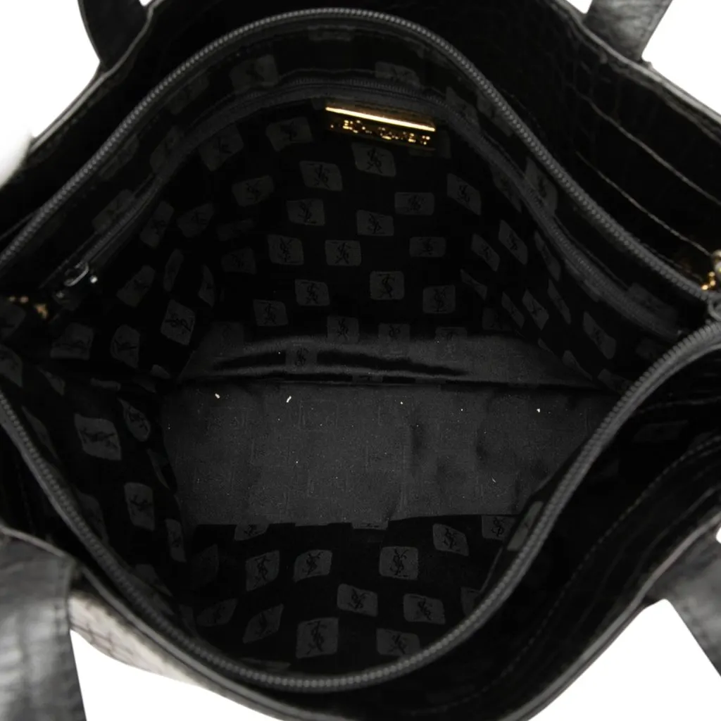 Saint Laurent Croc Embossed Leather Tote Black Leather Very good - Model View