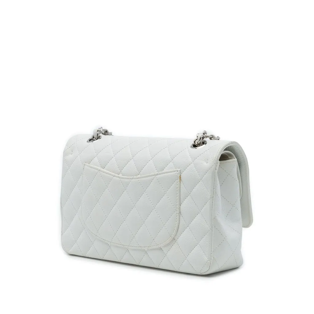 Chanel Medium Classic Caviar Double Flap White Leather Very good - Back View