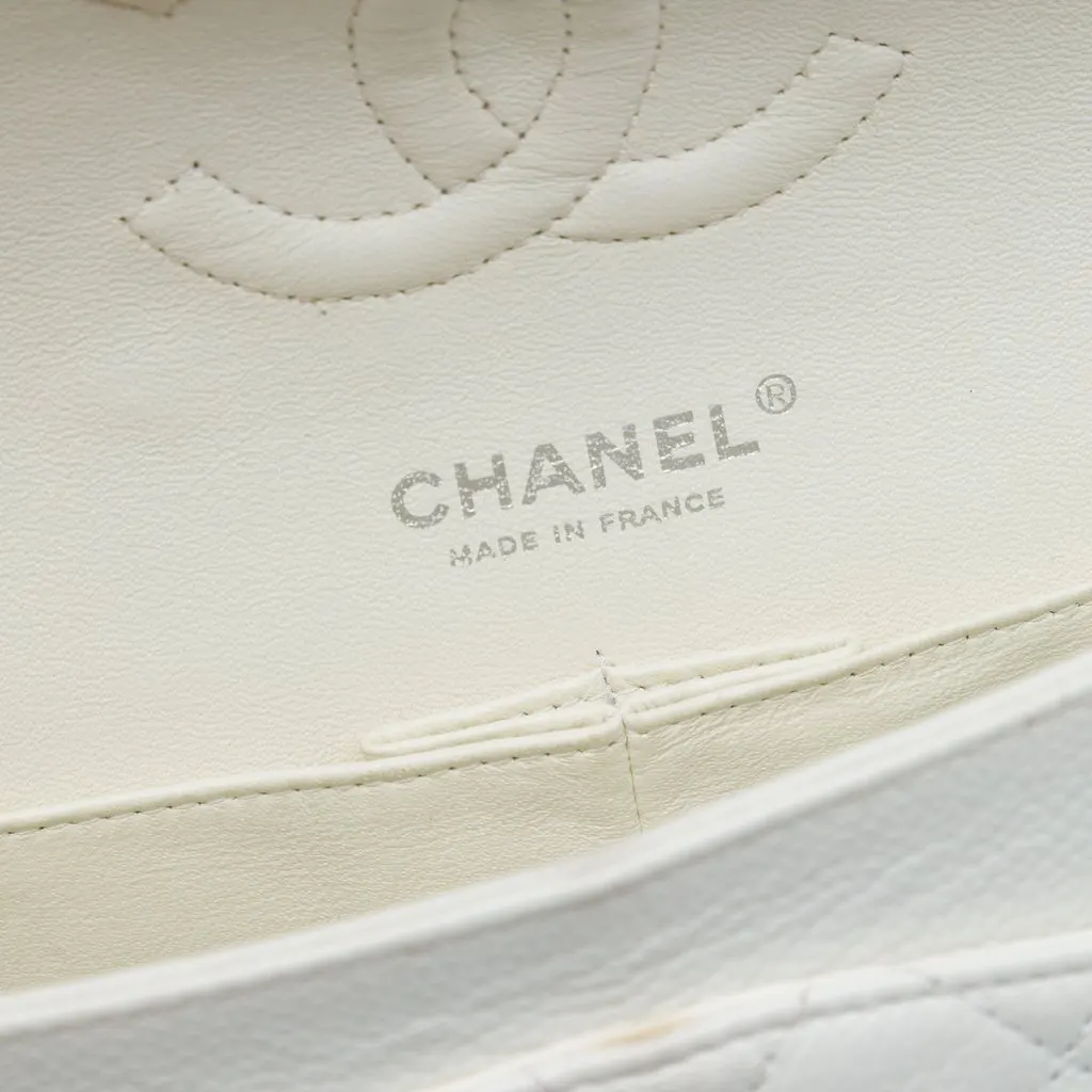 Chanel Medium Classic Caviar Double Flap White Leather Very good - Box View
