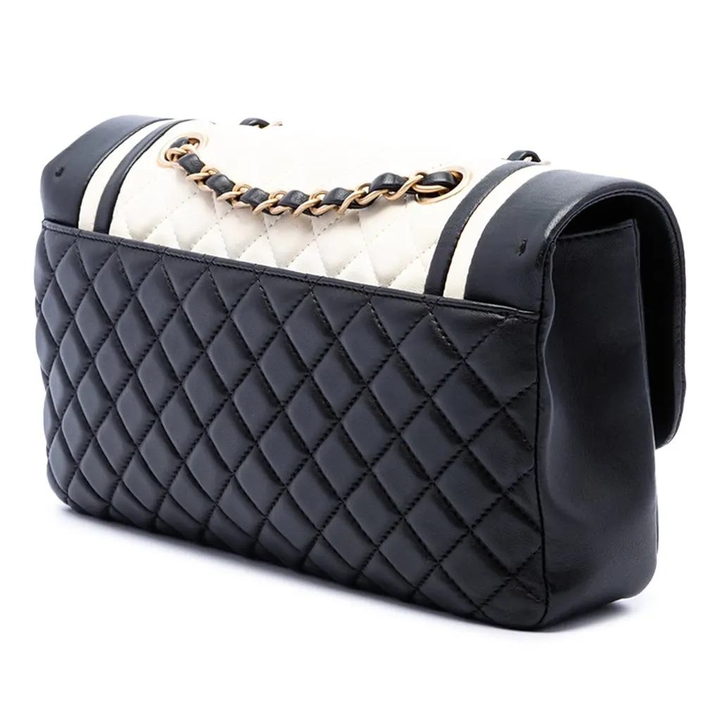 Chanel Paris Cosmopolite Small Bicolor Textured Lambskin Flap Black Leather Very good - Back View