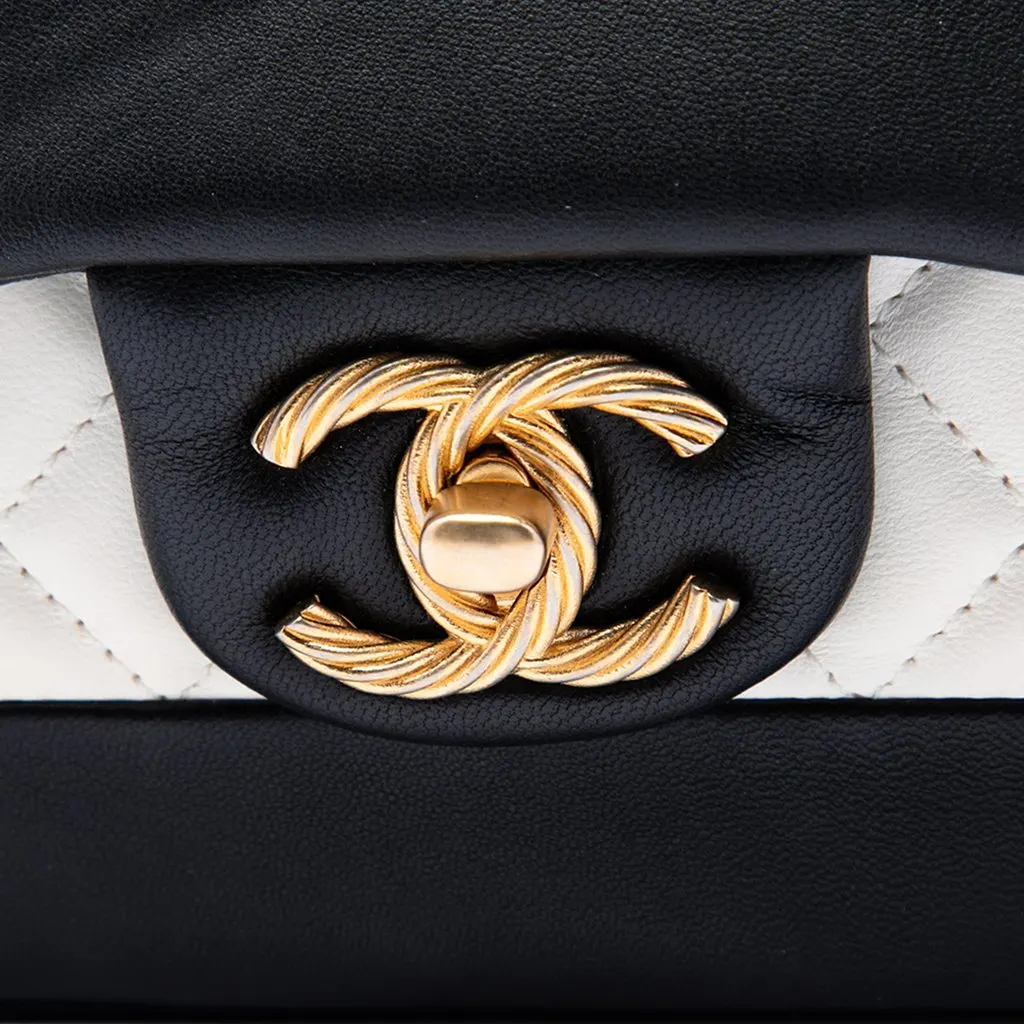 Chanel Paris Cosmopolite Small Bicolor Textured Lambskin Flap Black Leather Very good - Box View