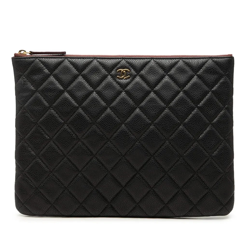 Chanel Medium Quilted Caviar O Case Clutch Black Leather Very good - Front View