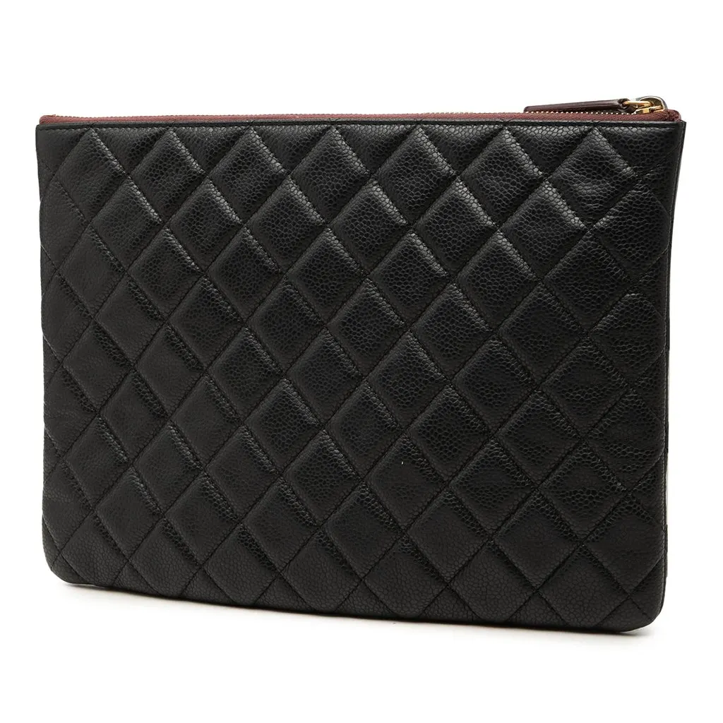 Chanel Medium Quilted Caviar O Case Clutch Black Leather Very good - Back View