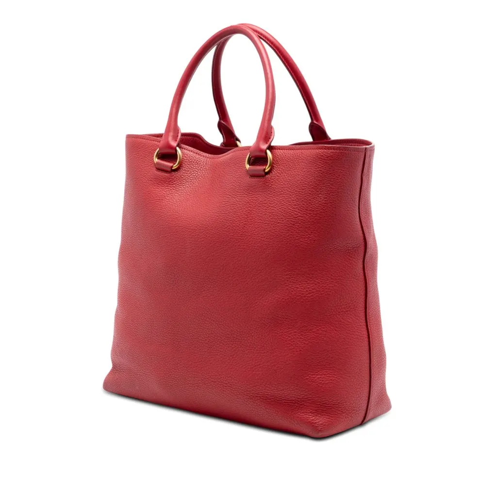 Prada Vitello Daino Front Pocket Convertible Tote Red Leather Very good - Back View