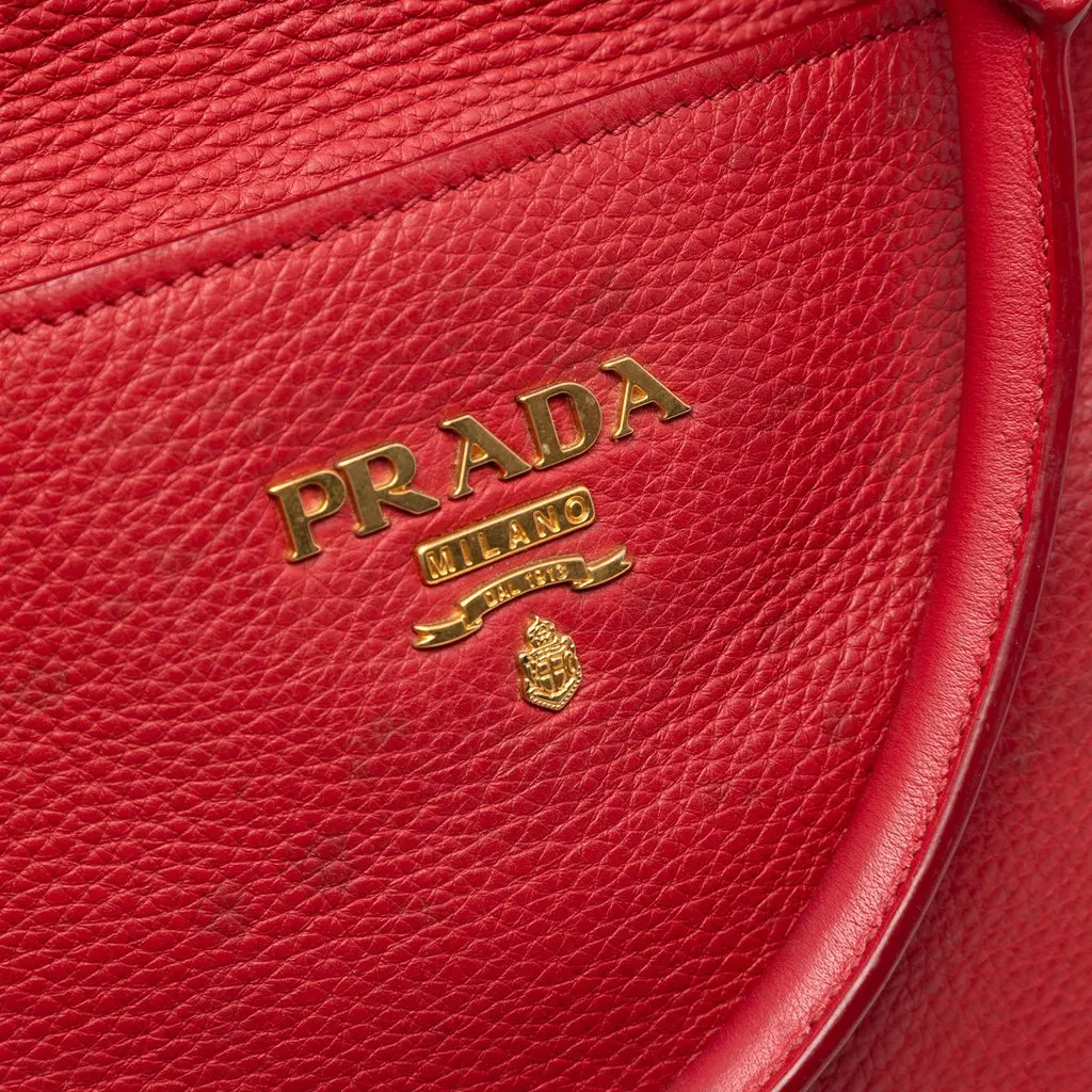 Prada Vitello Daino Front Pocket Convertible Tote Red Leather Very good - Box View