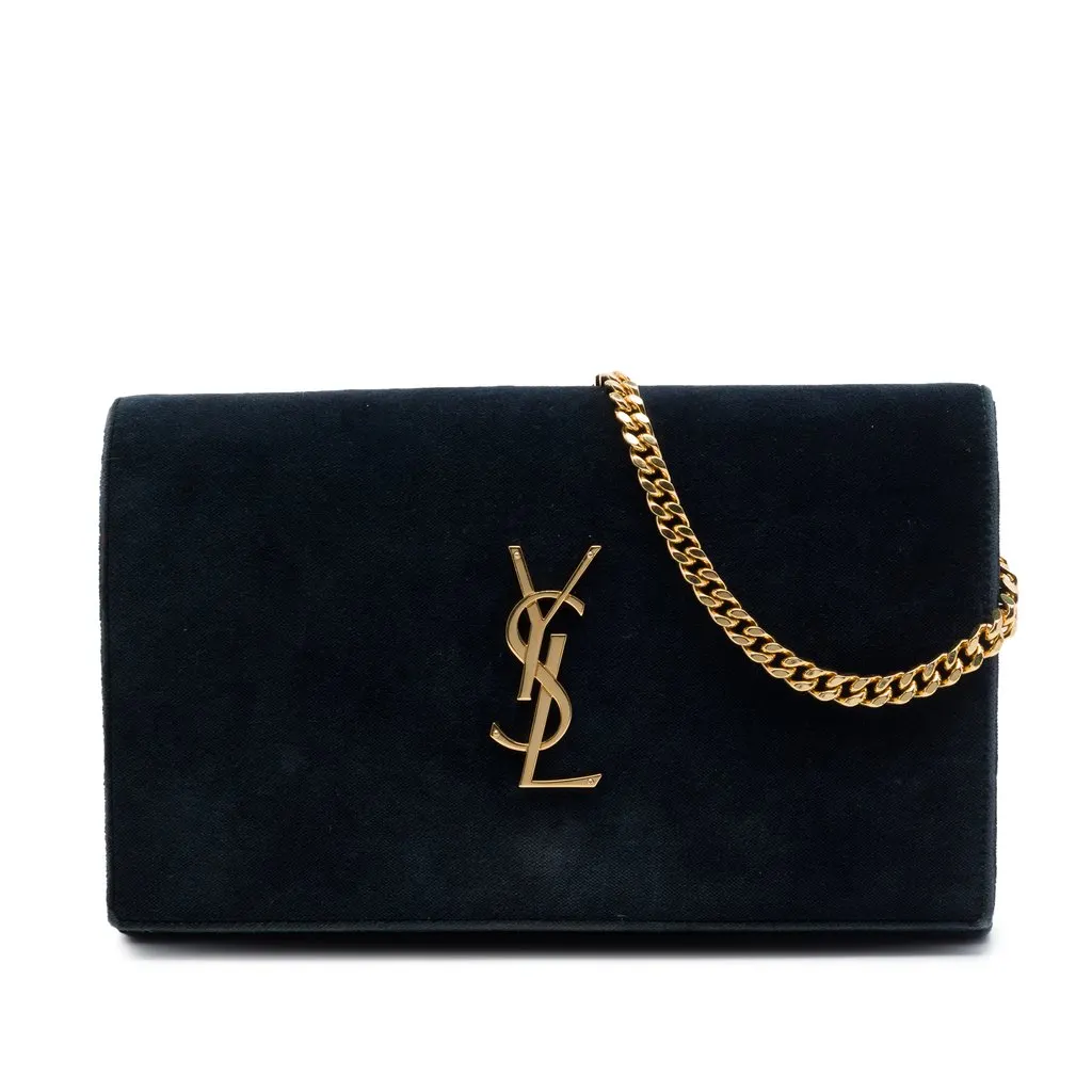 Saint Laurent Suede Monogram Kate Chain Wallet Green Leather Very good - Front View