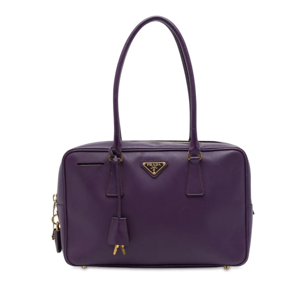 Prada Saffiano Lux Bauletto Top Handle Bag Purple Leather Very good - Front View