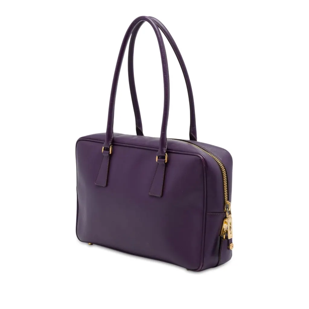 Prada Saffiano Lux Bauletto Top Handle Bag Purple Leather Very good - Back View