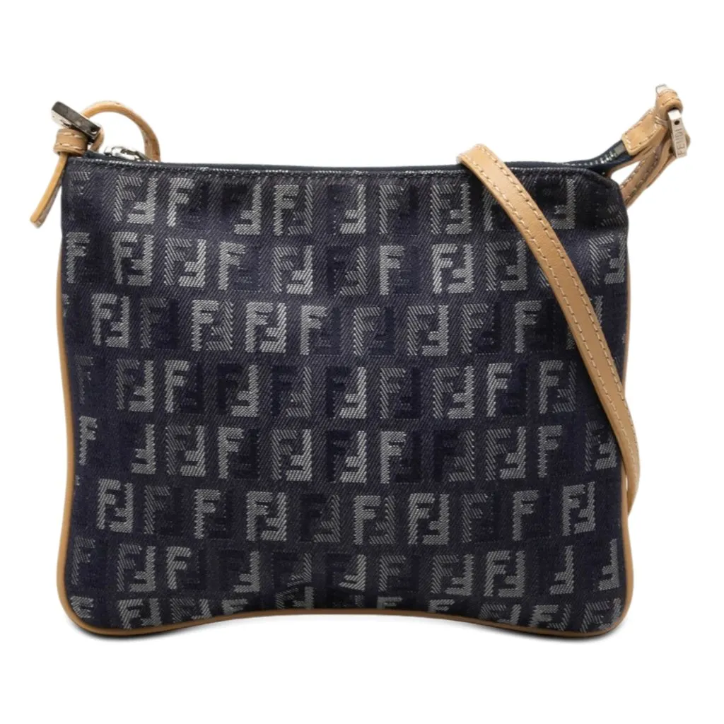 Fendi Zucchino Denim Crossbody Blue Very good - Front View