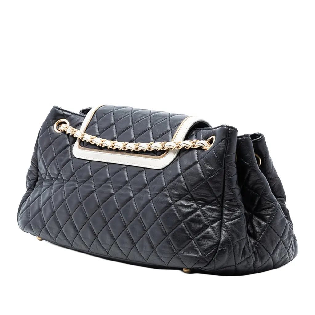 Chanel Medium Quilted Lambskin Reissue 2.55 East West Mademoiselle Accordion Flap Black Leather Very good - Back View