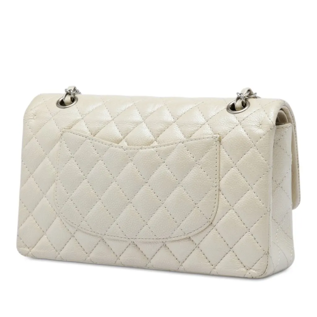 Chanel Medium Classic Iridescent Caviar Double Flap White Leather Very good - Back View