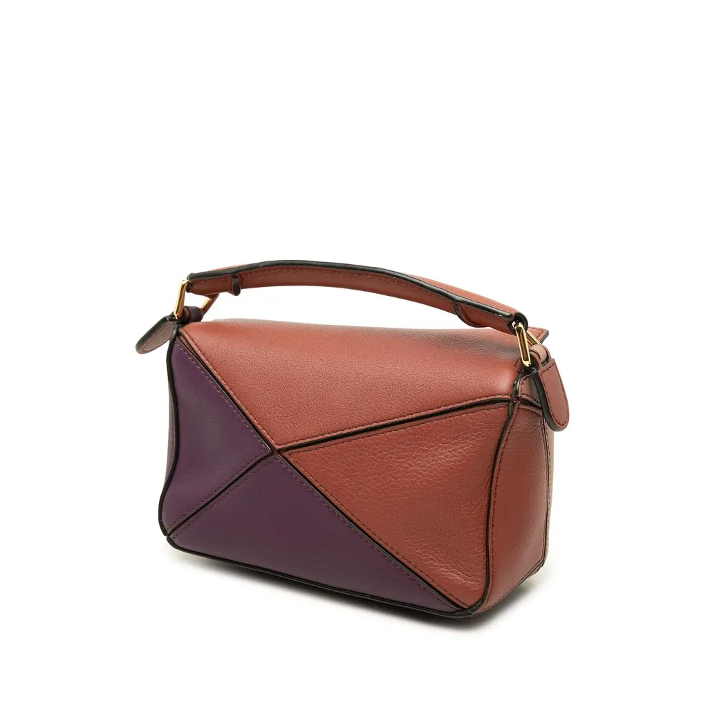 Loewe Mini Tricolor Calfskin Puzzle Satchel Brown Leather Good - Back View