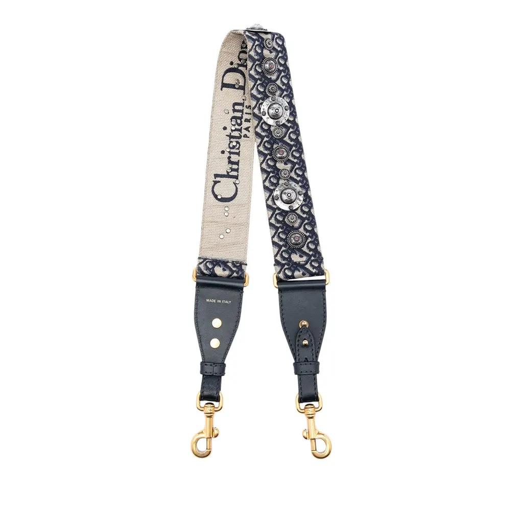 Dior Oblique Embroidered Canvas Studded Shoulder Strap Blue Very good - Back View