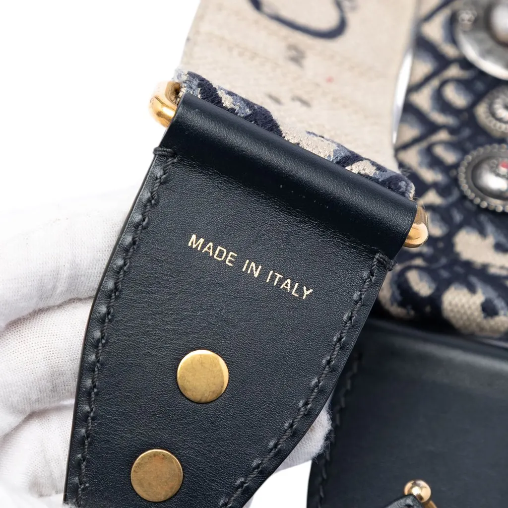 Dior Oblique Embroidered Canvas Studded Shoulder Strap Blue Very good - Inside View