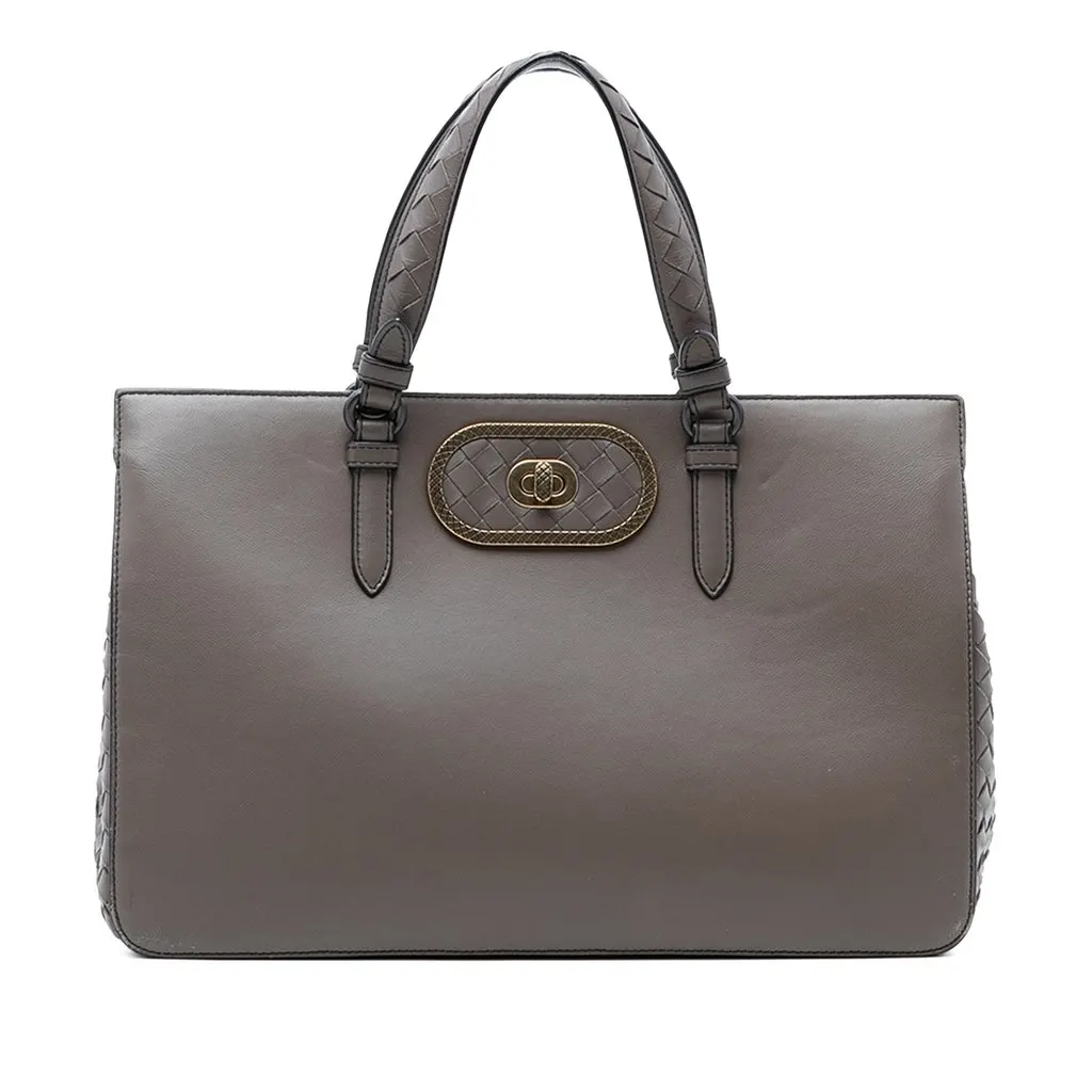 Bottega Veneta Intrecciato Trimmed Leather Ellittica Tote Brown Leather Very good - Front View