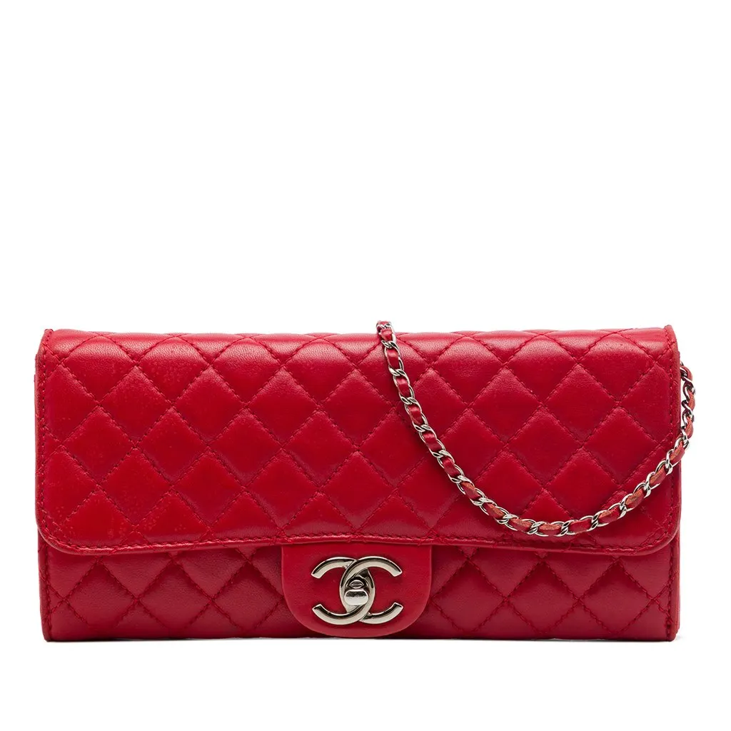 Chanel Classic Lambskin East West Wallet on Chain Red Leather Very good - Front View
