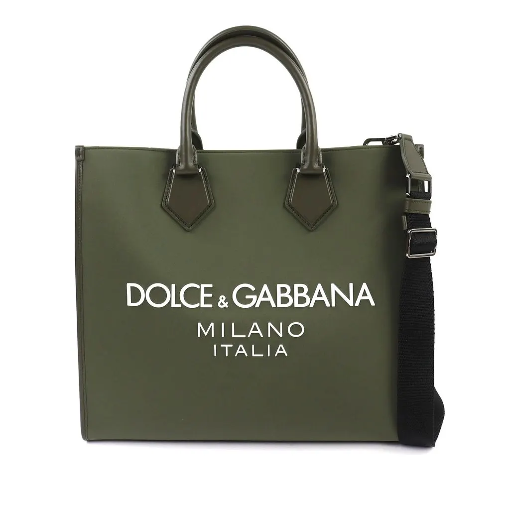 Dolce & Gabbana Large Nylon Logo Edge Shopper Green Very good - Front View