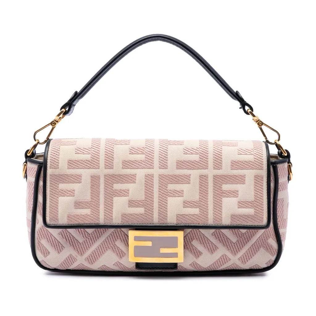 Fendi Zucca Embroidered Canvas Baguette Satchel Pink Very good - Front View